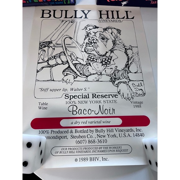 Bully Hill Vineyards Other - Vintage 1989 Bully Hill Vineyards Baco Noir Wine Poster Bulldog Walter S Taylor